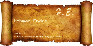 Hohman Endre névjegykártya